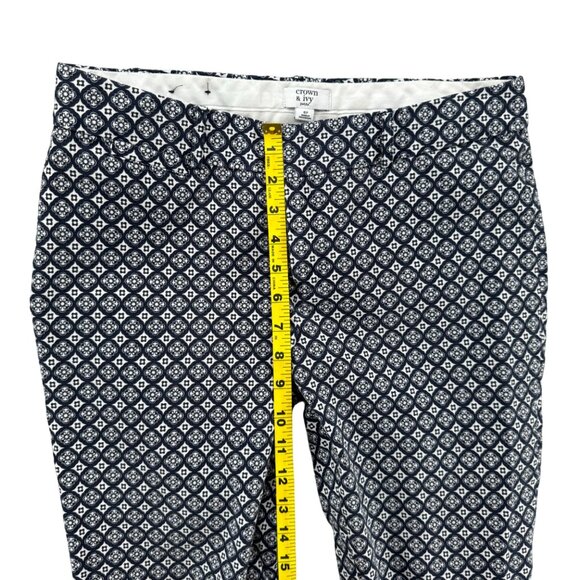 Crown Ivy Printed Ankle Pants Womens Black White Flat Front Stretch Size 8P - Picture 6 of 9